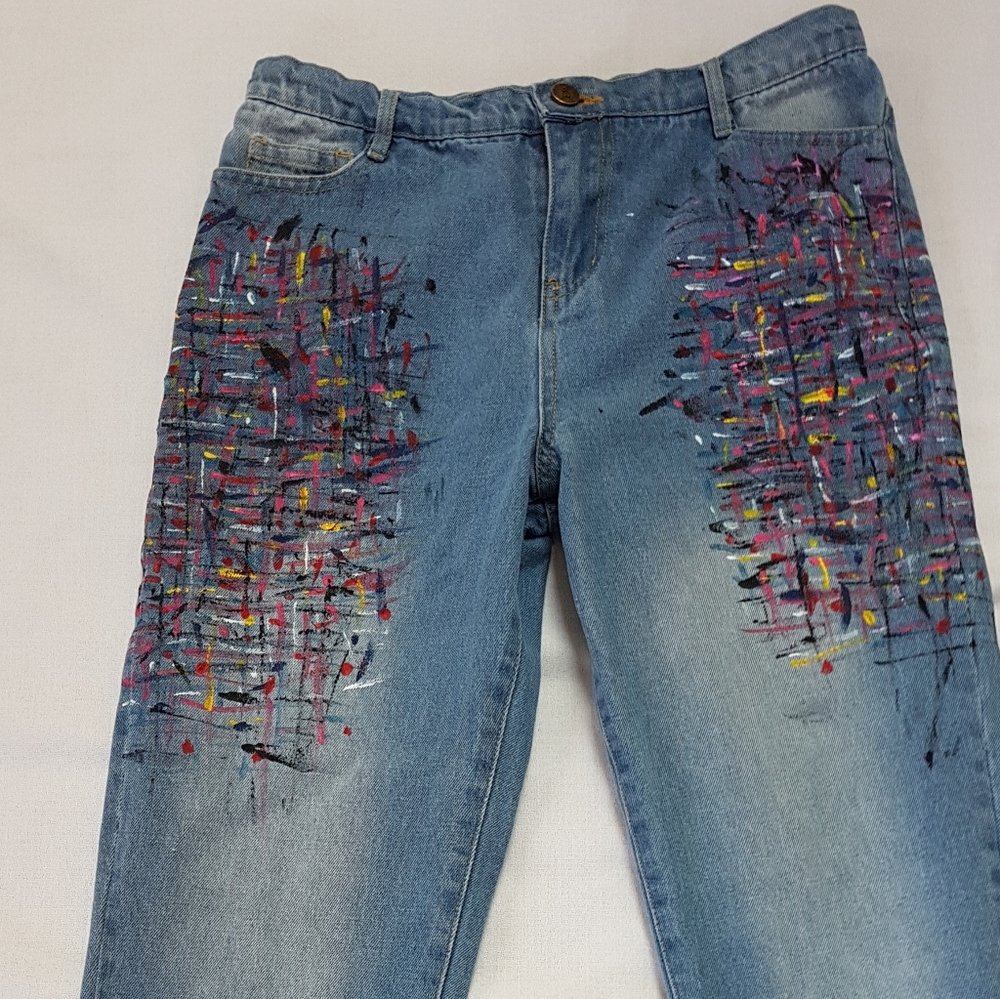 Handpainted vintage Hilary MacMillan jeans.